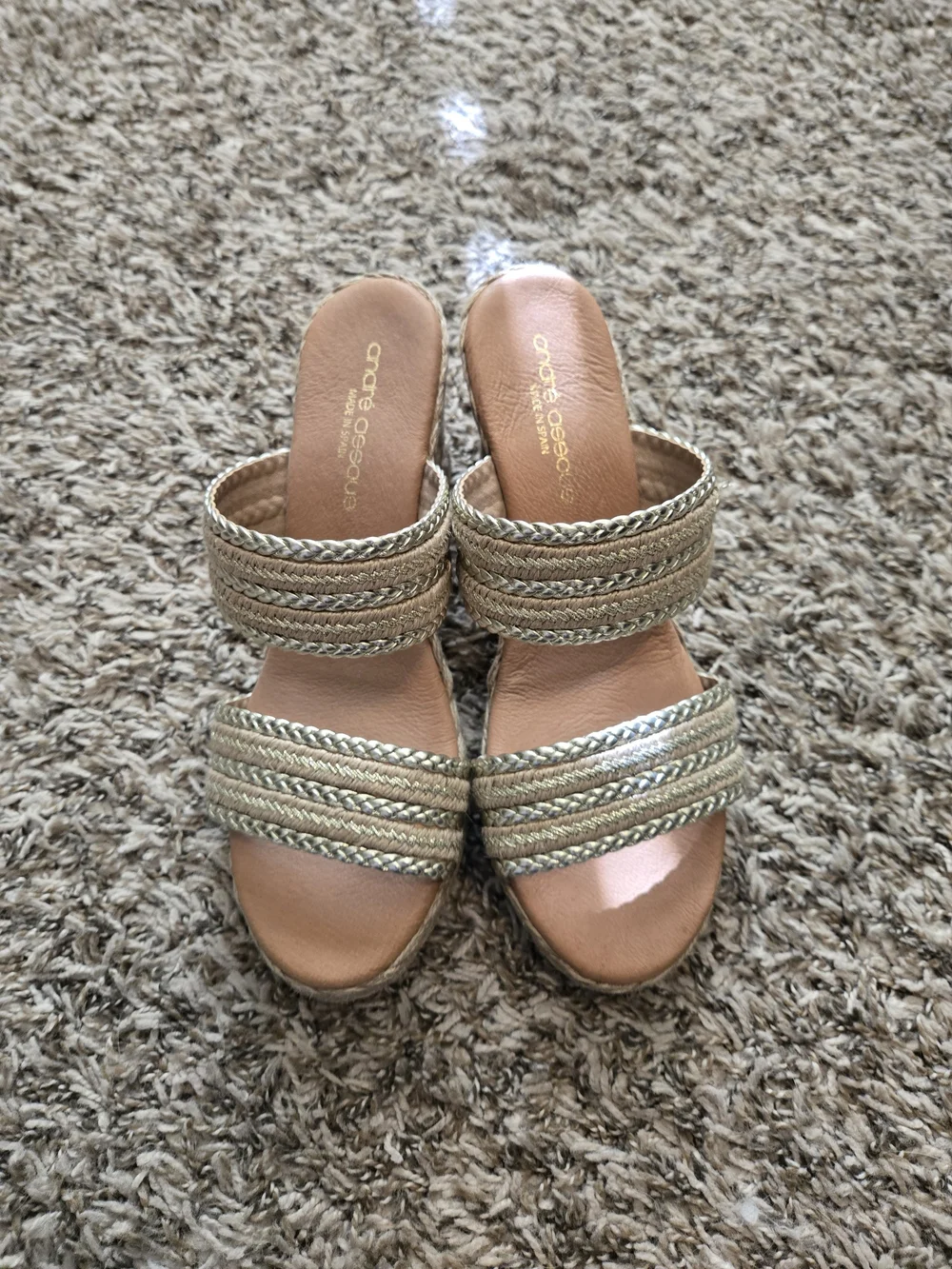 Andre Assous Metallic Gold Braided Double-Strap Mules - Picture 1 of 4